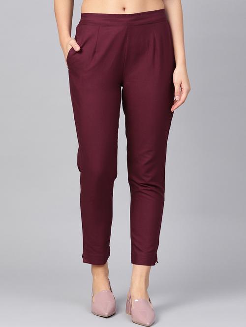 burgundy cotton tapered pant - 17101885 - Very Small Image - 1