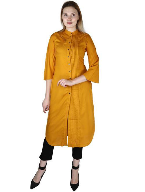 yellow solid straight kurti - 17102800 - Very Small Image - 1