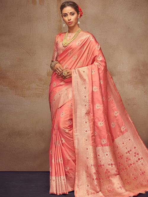 pastel self design saree with blouse - 17103174 - Very Small Image - 1