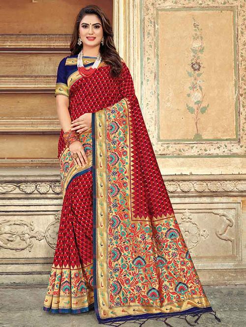 floral embroidered saree with blouse - 17103513 - Very Small Image - 1