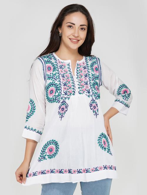 notch neck embroidered tunic - 17103663 - Very Small Image - 1