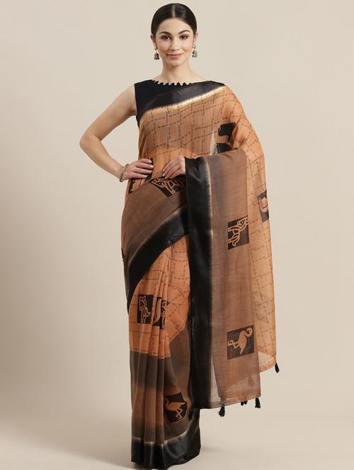 bordered printed saree with blouse - 17103691 - Very Small Image - 1