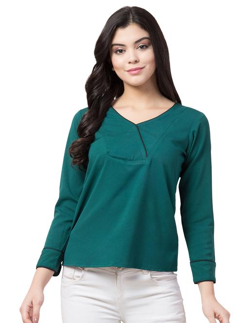 faux overlap neck top - 17104109 - Very Small Image - 1
