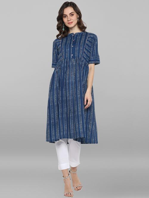 indigo striped flared kurta - 17104517 - Very Small Image - 1