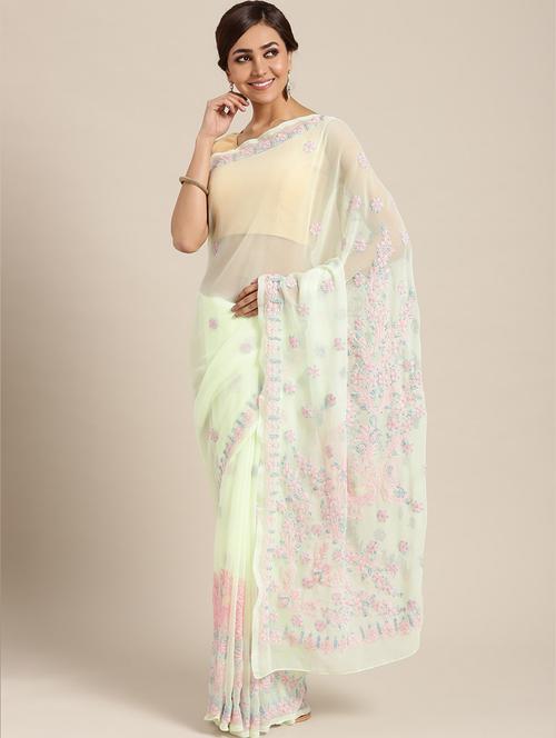 pastel chikankari saree with blouse - 17105868 - Very Small Image - 1