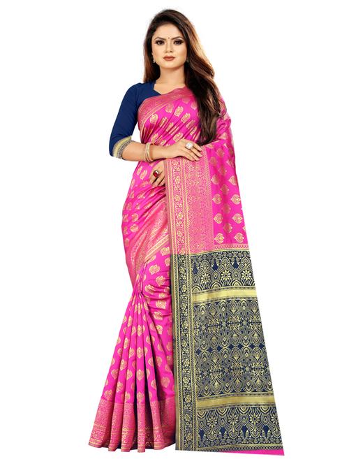 ethnic motif printed saree with blouse - 17106159 - Very Small Image - 1