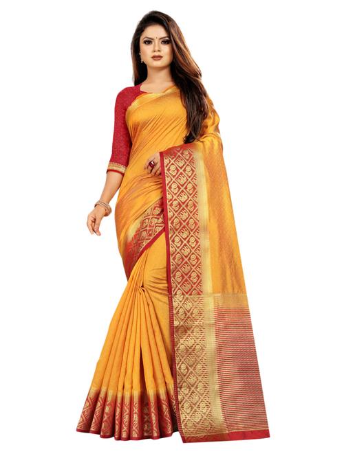 solid bordered saree with blouse - 17106162 - Very Small Image - 1