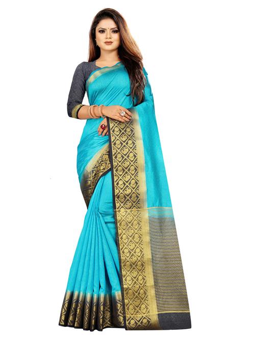 solid bordered saree with blouse - 17106163 - Very Small Image - 1