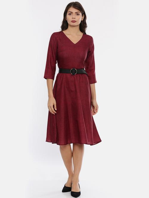 v neck belted a-line dress - 17107543 - Very Small Image - 1