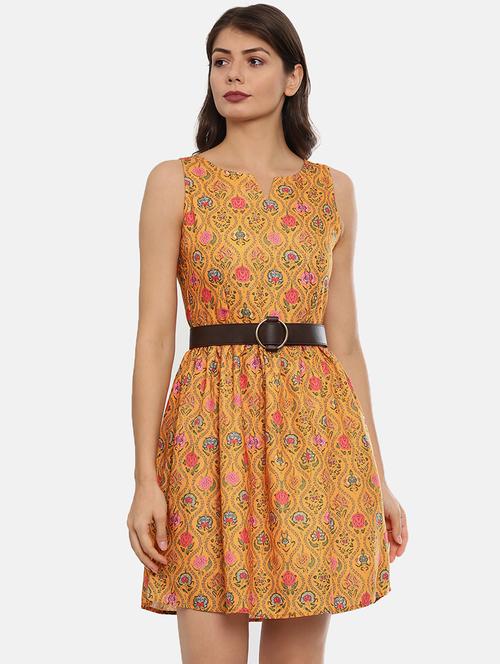 notch neck floral flared dress - 17107546 - Very Small Image - 1