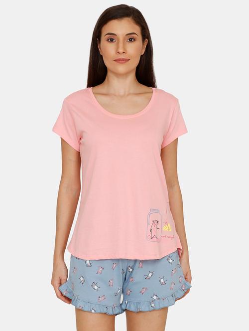 round neck tee with printed shorts set - 17108826 - Very Small Image - 1