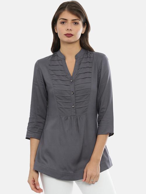 mandarin neck solid tunic - 17112077 - Very Small Image - 1