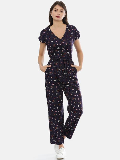 tie front floral full leg jumpsuit - 17112597 - Very Small Image - 1