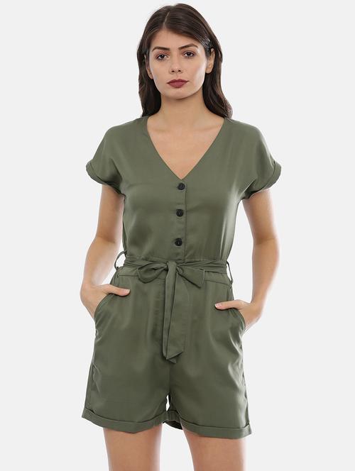 tie front solid romper - 17112598 - Very Small Image - 1