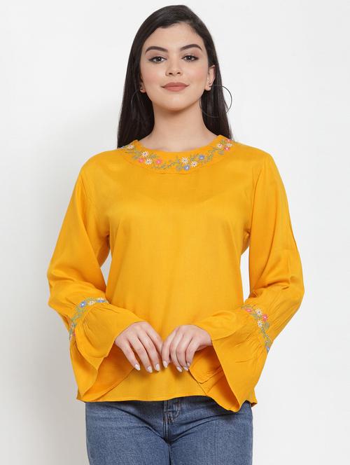 embroidered detail bell sleeves top - 17112755 - Very Small Image - 1