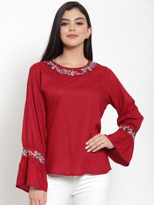 embroidered detail bell sleeves top - 17112756 - Very Small Image - 1