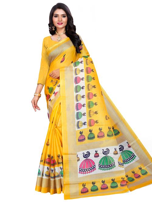women's quirky yellow colored saree with blouse - 17112801 - Very Small Image - 1