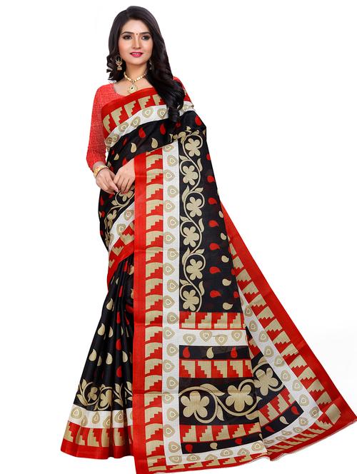women's printed black colored saree with blouse - 17112808 - Very Small Image - 1