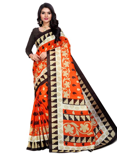 women's paisley orange colored saree with blouse - 17112812 - Very Small Image - 1