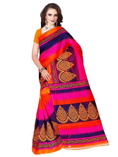 women's printed multi colored saree with blouse - 17112834 - Very Small Image - 1