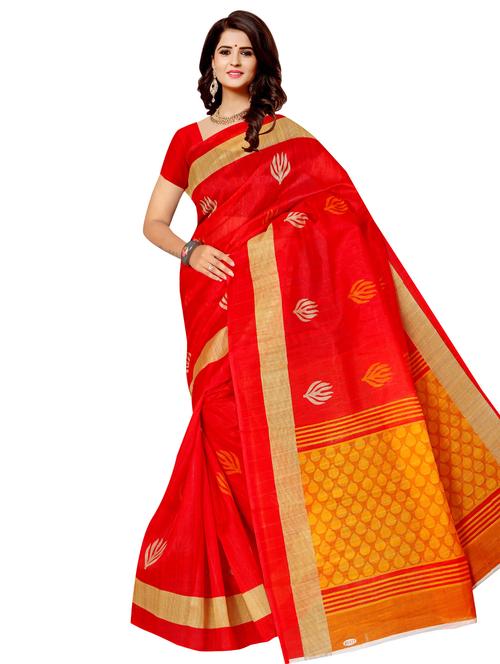 women's printed red colored saree with blouse - 17112839 - Very Small Image - 1