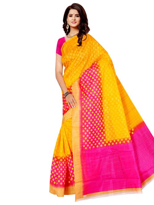 women's polka dots mustard colored saree with blouse - 17112840 - Very Small Image - 1