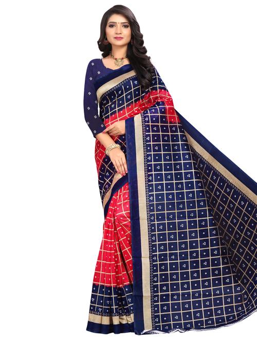women's checks navy blue colored saree with blouse - 17112858 - Very Small Image - 1