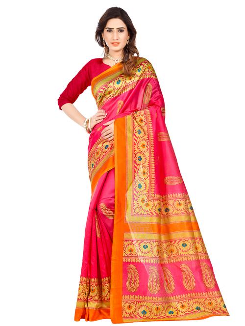 women's paisley pink colored saree with blouse - 17112864 - Very Small Image - 1