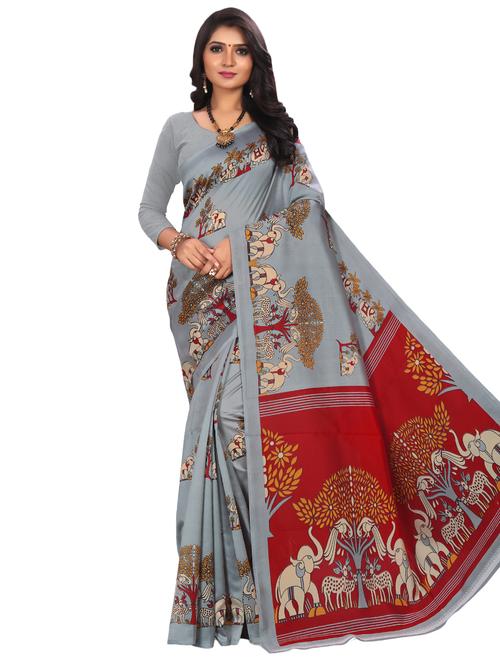 women's kalamkari grey colored saree with blouse - 17112877 - Very Small Image - 1