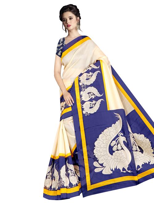 women's printed beige colored saree with blouse - 17112889 - Very Small Image - 1