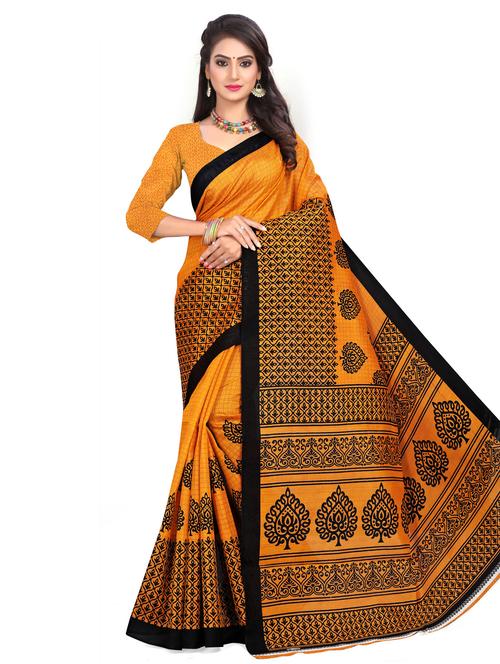 women's block print orange colored saree with blouse - 17112897 - Very Small Image - 1
