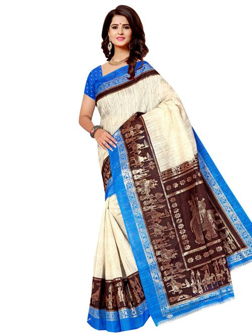 women's self design cream colored saree with blouse - 17112922 - Very Small Image - 1