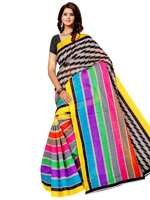 women's color block multi colored saree with blouse - 17112935 - Very Small Image - 1