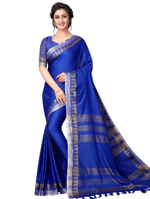 solid woven saree with blouse - 17113531 - Very Small Image - 1