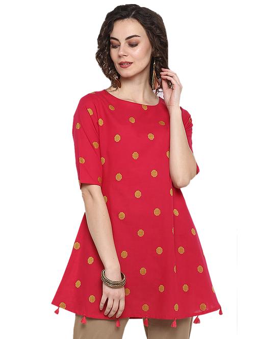 red cotton aline kurti - 17113556 - Very Small Image - 1