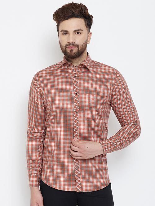 orange checkered casual shirt - 17114070 - Very Small Image - 1