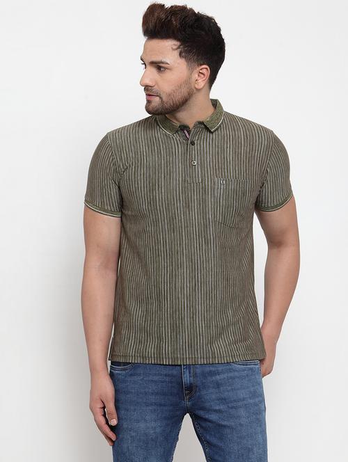olive green striped polo t-shirt - 17115815 - Very Small Image - 1