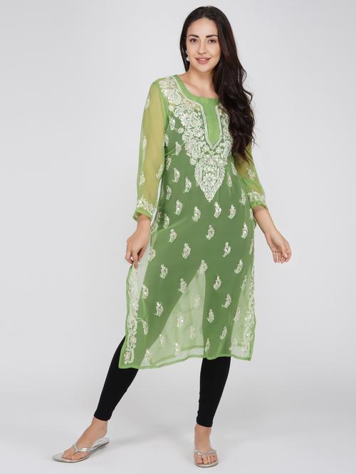 chikankari straight kurta - 17116118 - Very Small Image - 1