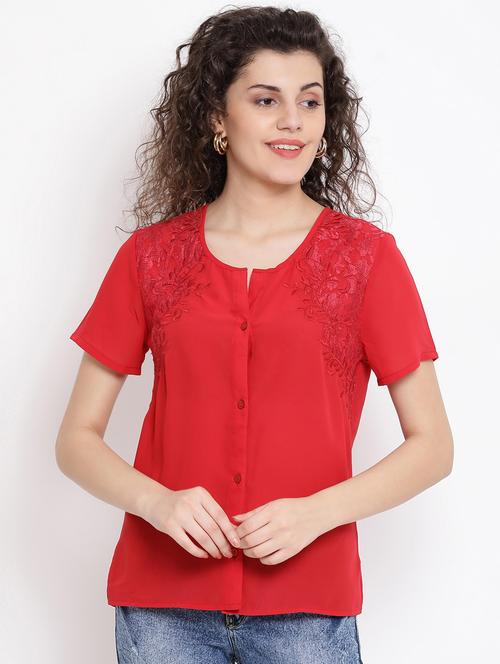embroidered panel button down top - 17116432 - Very Small Image - 1