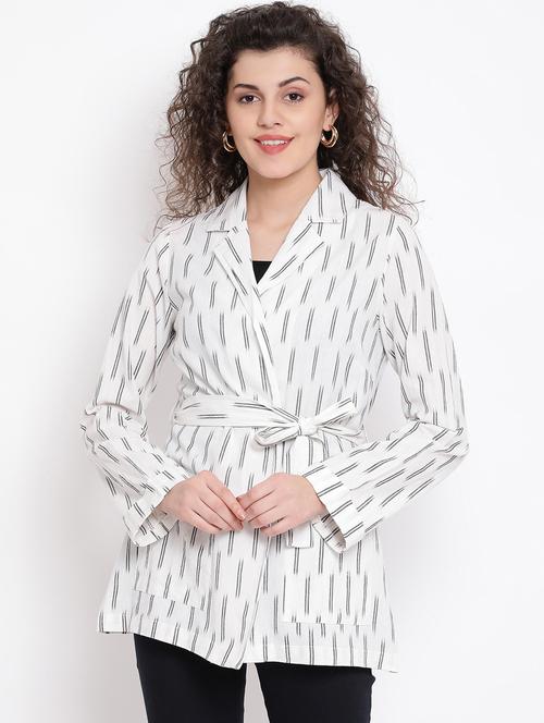 tie front striped summer jacket - 17116442 - Very Small Image - 1