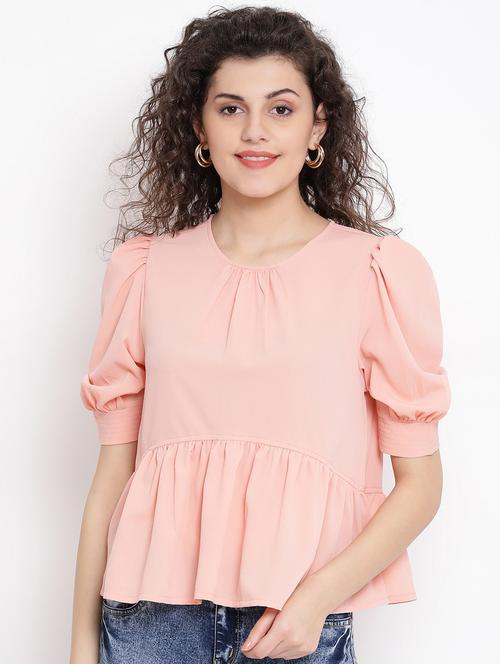 puff sleeves peplum top - 17116482 - Very Small Image - 1