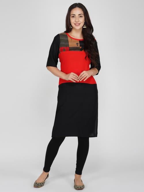 printed color block straight kurta - 17116593 - Very Small Image - 1