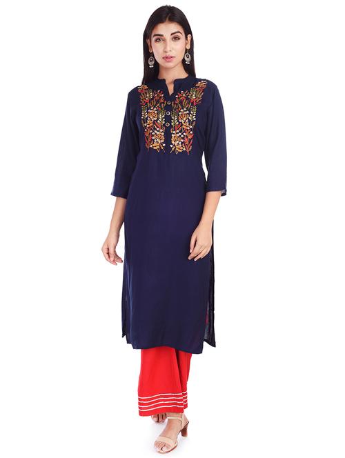 embroidered straight kurta - 17118964 - Very Small Image - 1