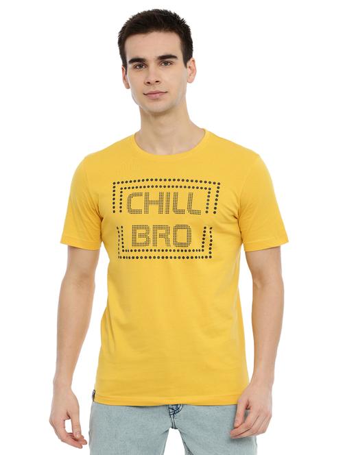 yellow typographic chest print t-shirt - 17119196 - Very Small Image - 1