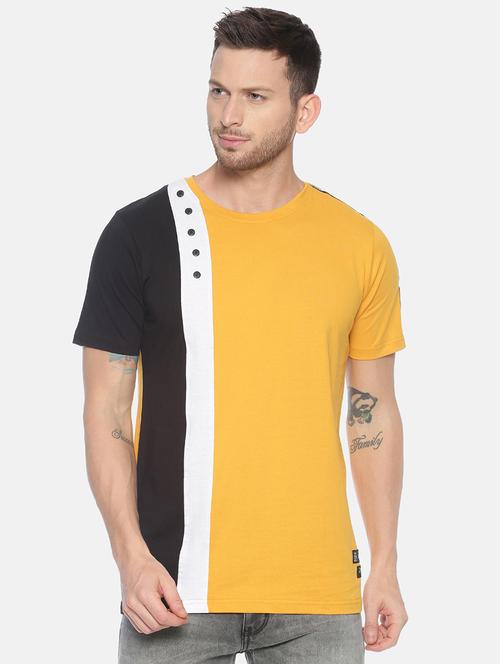 yellow color block taped t-shirt - 17119448 - Very Small Image - 1