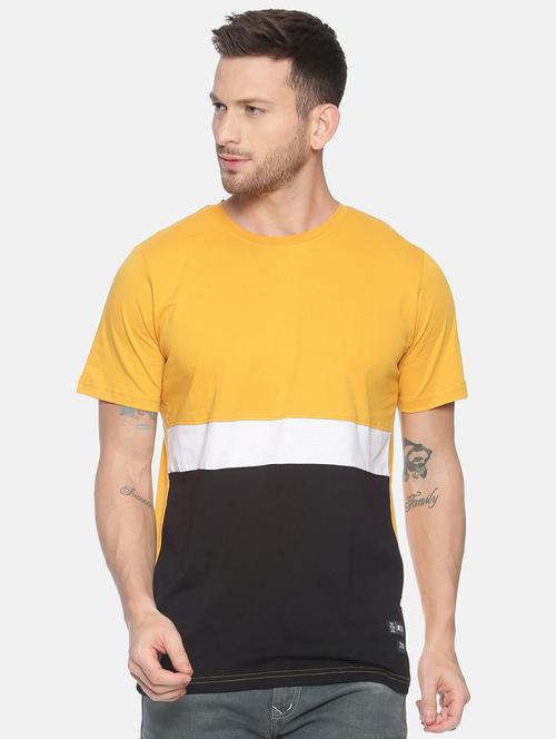 yellow color block cut & sew t-shirt - 17119450 - Very Small Image - 1