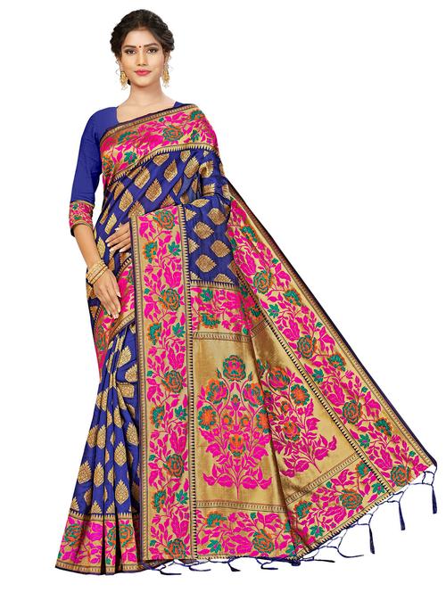 floral banarasi saree with blouse - 17120100 - Very Small Image - 1