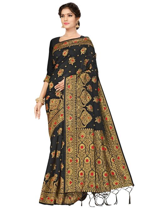 floral banarasi saree with blouse - 17120103 - Very Small Image - 1