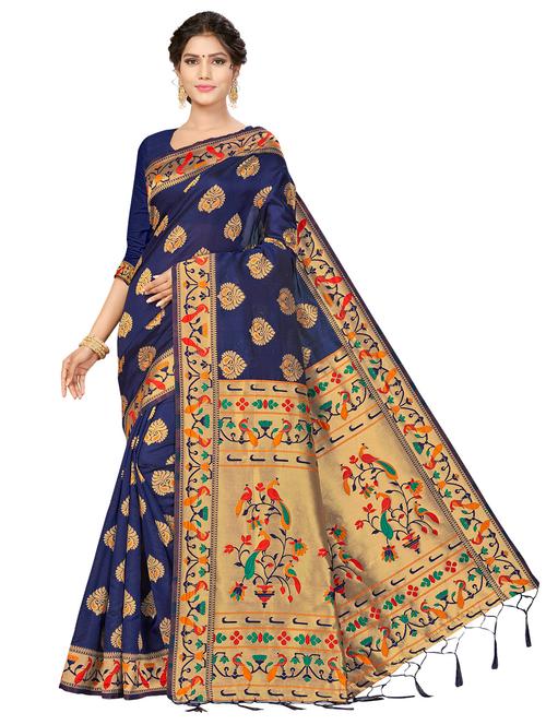ethnic motif banarasi saree with blouse - 17120105 - Very Small Image - 1