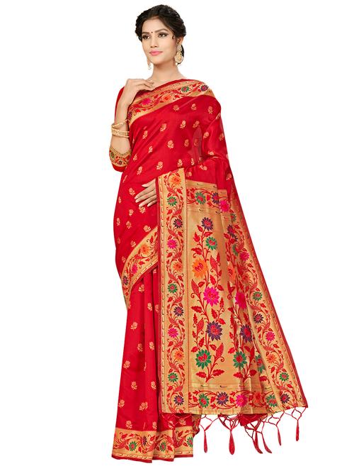 ethnic motif banarasi saree with blouse - 17120107 - Very Small Image - 1